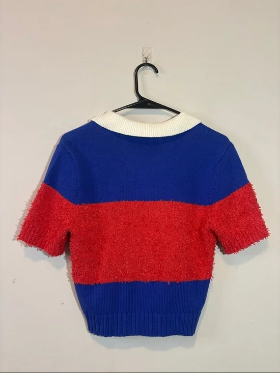 STAUD Spencer Top in Hibiscus & Atlantic Rugby Stripe Red White and Blue Texture - Picture 6 of 10